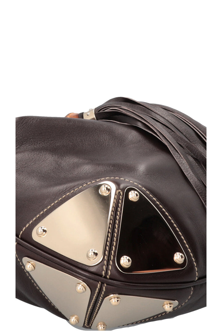 GUCCI Indy Hobo Bag Leather Brown Metal