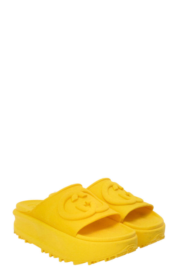 GUCCI Interlocking GG Platform Slides Rubber Yellow