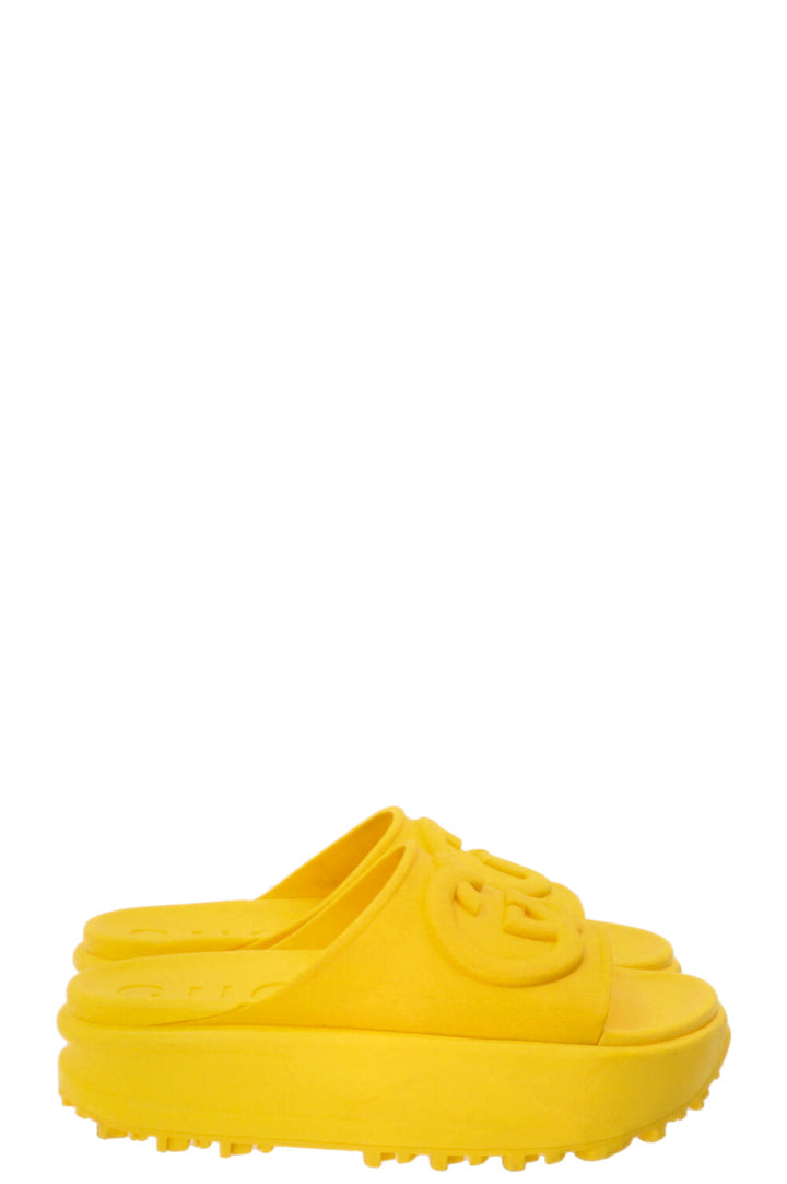 GUCCI Interlocking GG Platform Slides Rubber Yellow