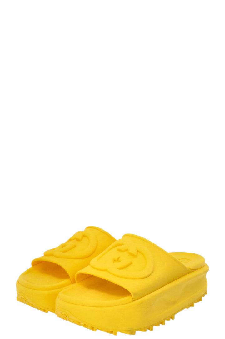 GUCCI Interlocking GG Platform Slides Rubber Yellow