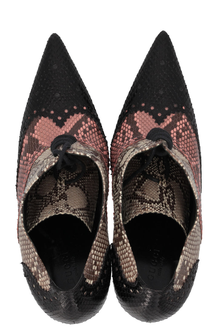 GUCCI Lace-up Pumps Python Black Pink
