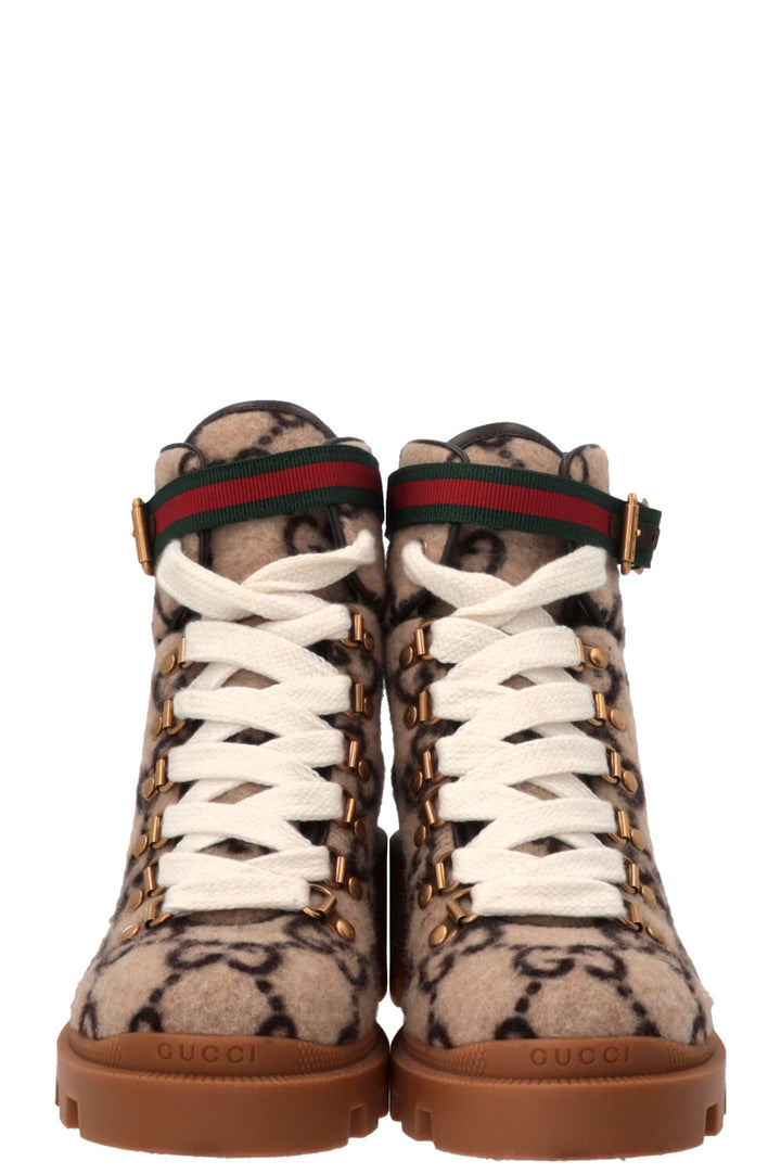 GUCCI Bottines à lacets Web en laine beige