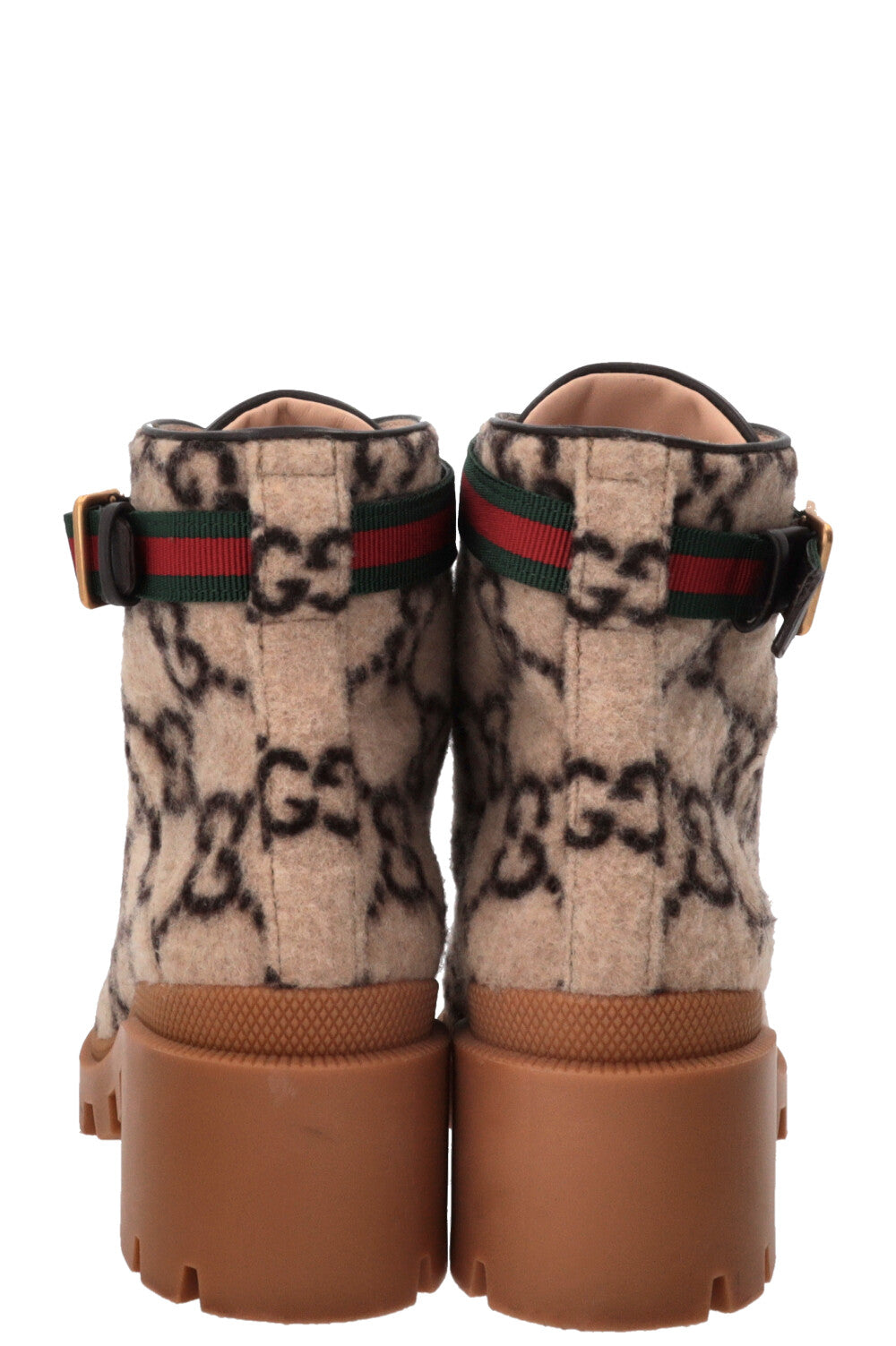 GUCCI Bottines à lacets Web en laine beige