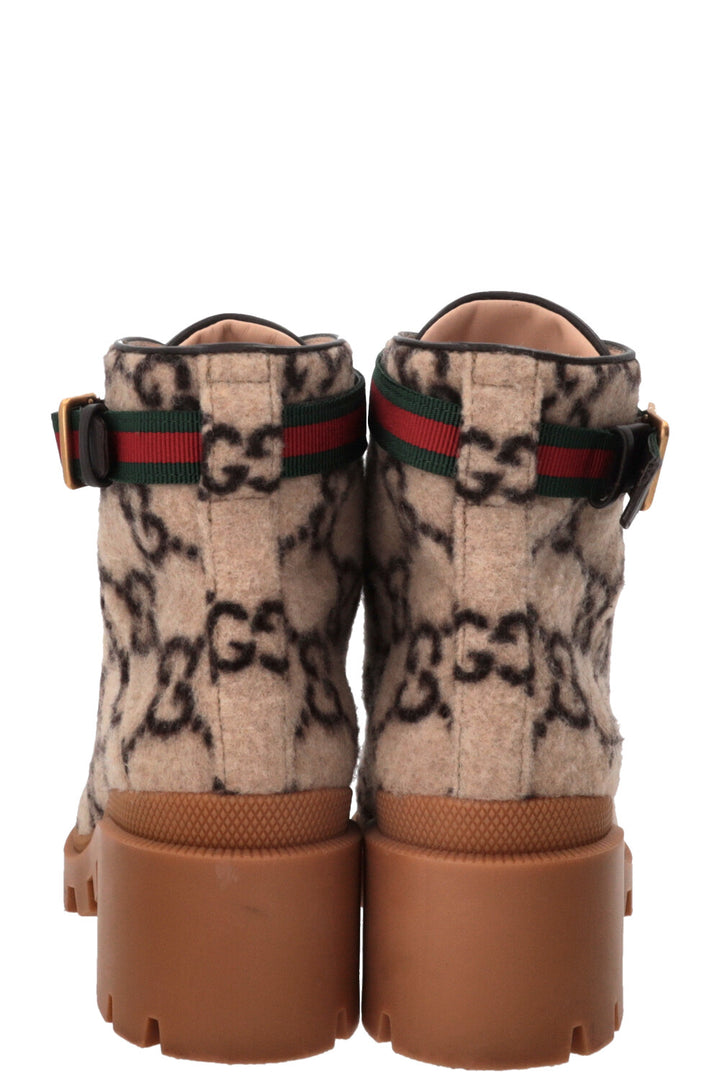 GUCCI Bottines à lacets Web en laine beige