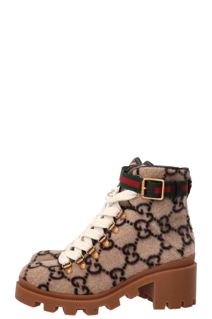 GUCCI Bottines à lacets Web en laine beige