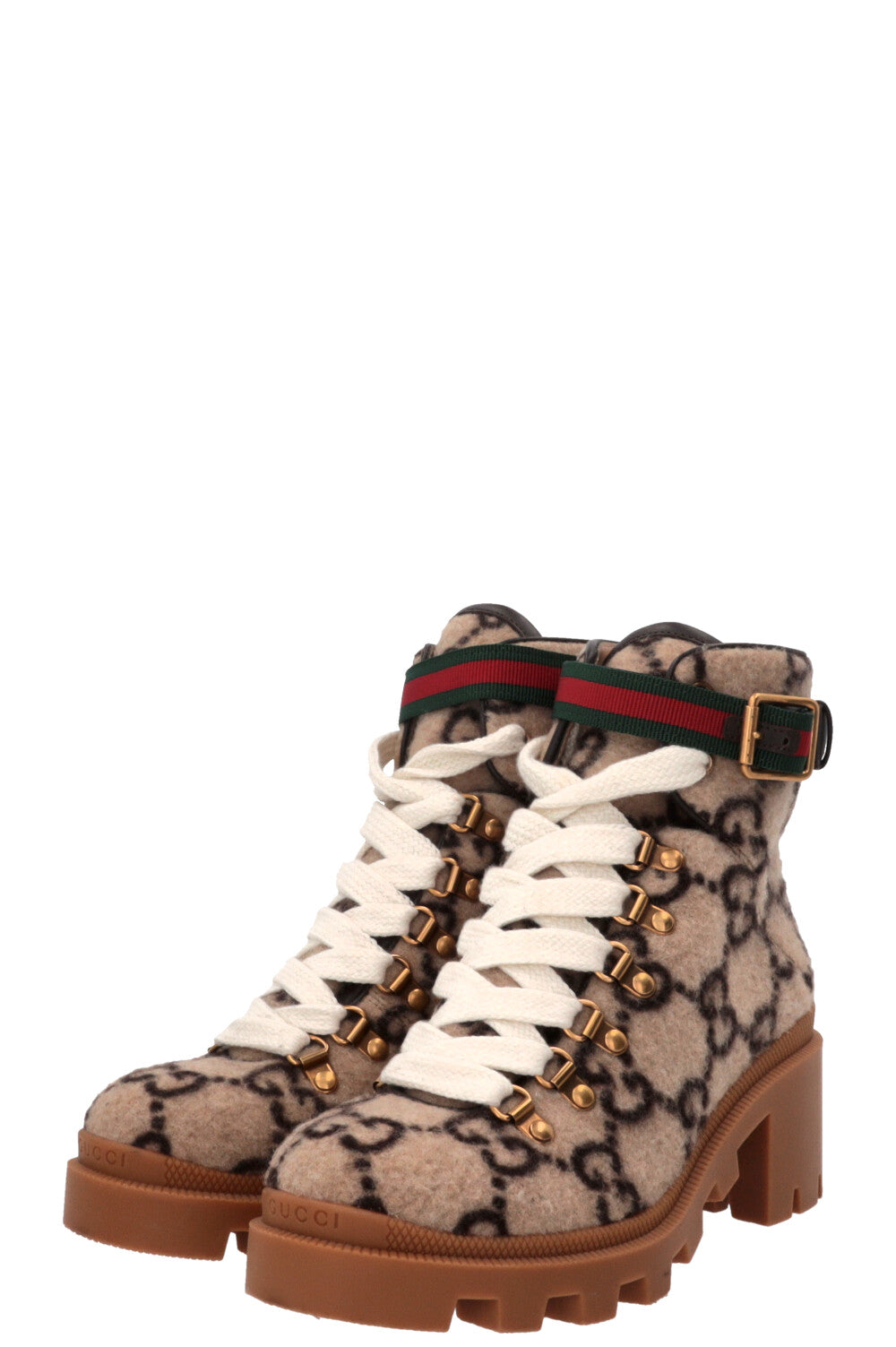 GUCCI Bottines à lacets Web en laine beige