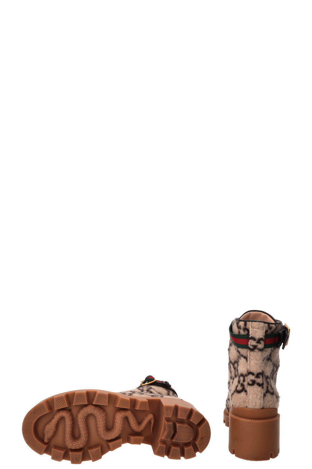 GUCCI Bottines à lacets Web en laine beige
