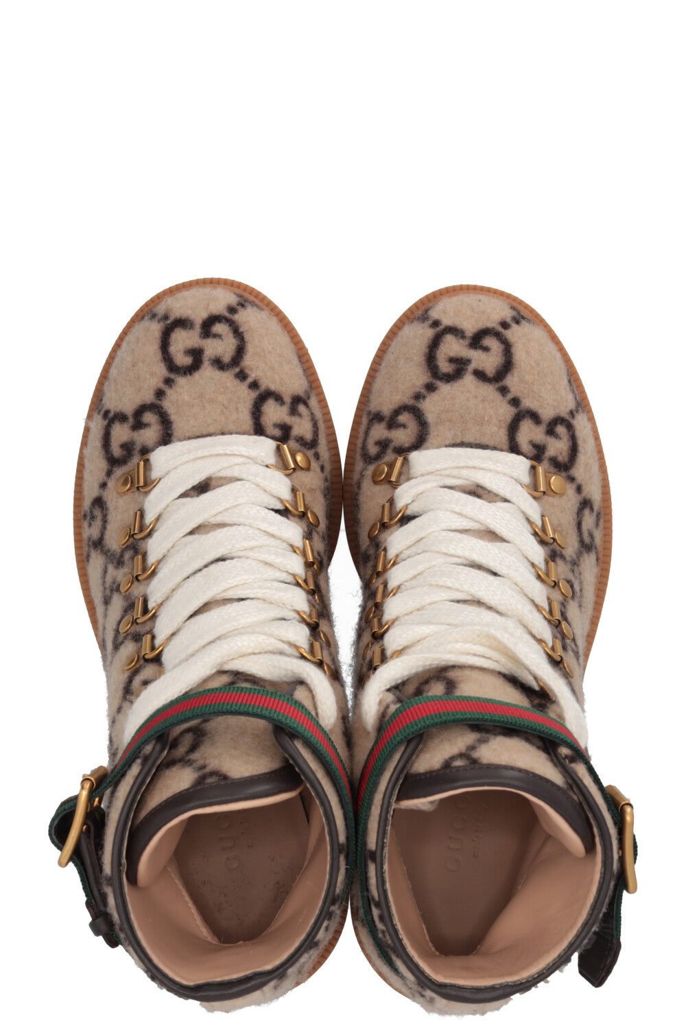 GUCCI Bottines à lacets Web en laine beige