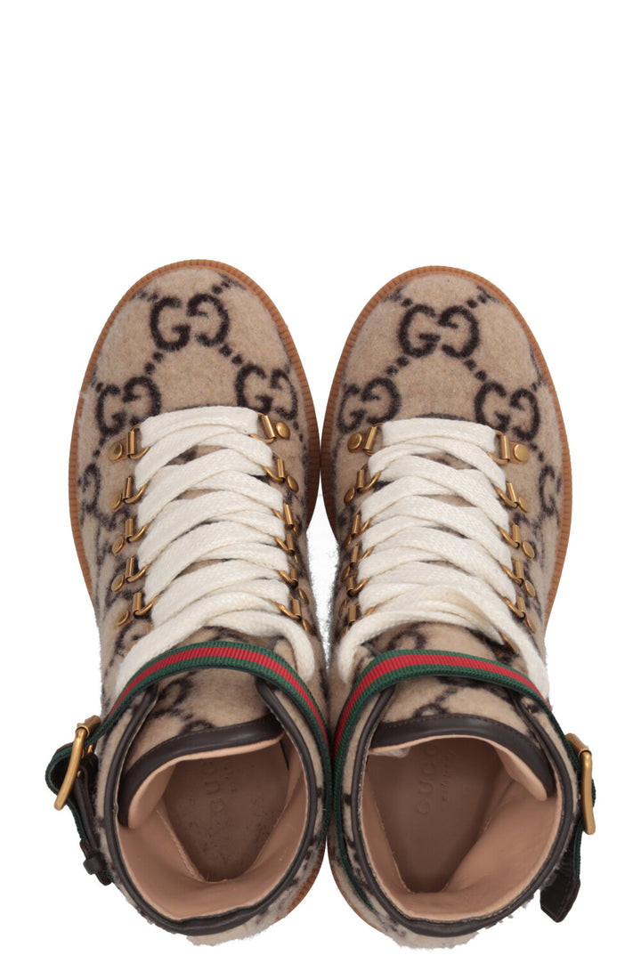 GUCCI Bottines à lacets Web en laine beige