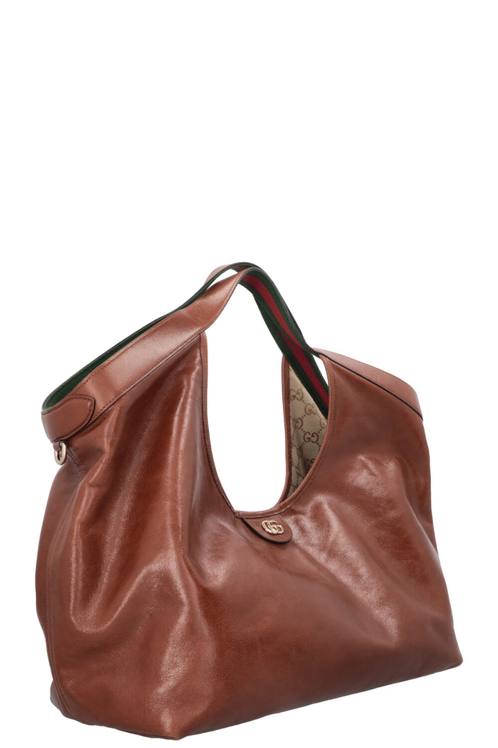 GUCCI Large Reversible Giglio Tote Bag Leather Brown