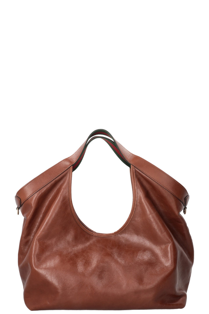 GUCCI Large Reversible Giglio Tote Bag Leather Brown