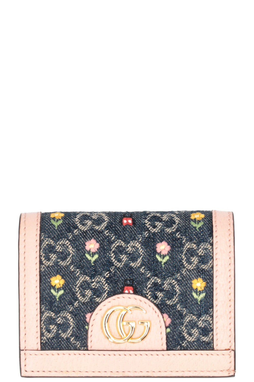 GUCCI Limited Edition Flower Wallet Denim Leather Pink Blue