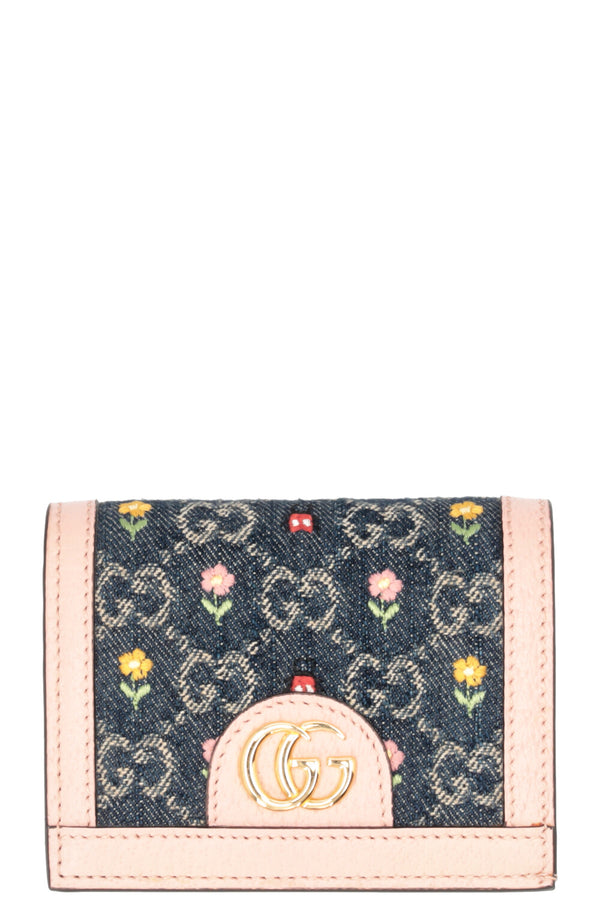 GUCCI Portefeuille Fleur Édition Limitée Jean Cuir Rose Bleu