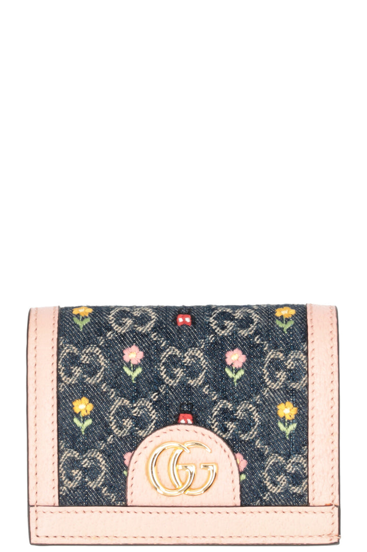GUCCI Limited Edition Flower Wallet Denim Leather Pink Blue