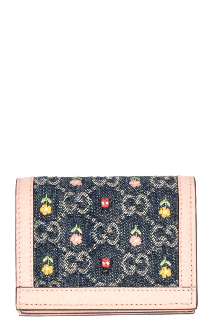 GUCCI Limited Edition Flower Wallet Denim Leather Pink Blue