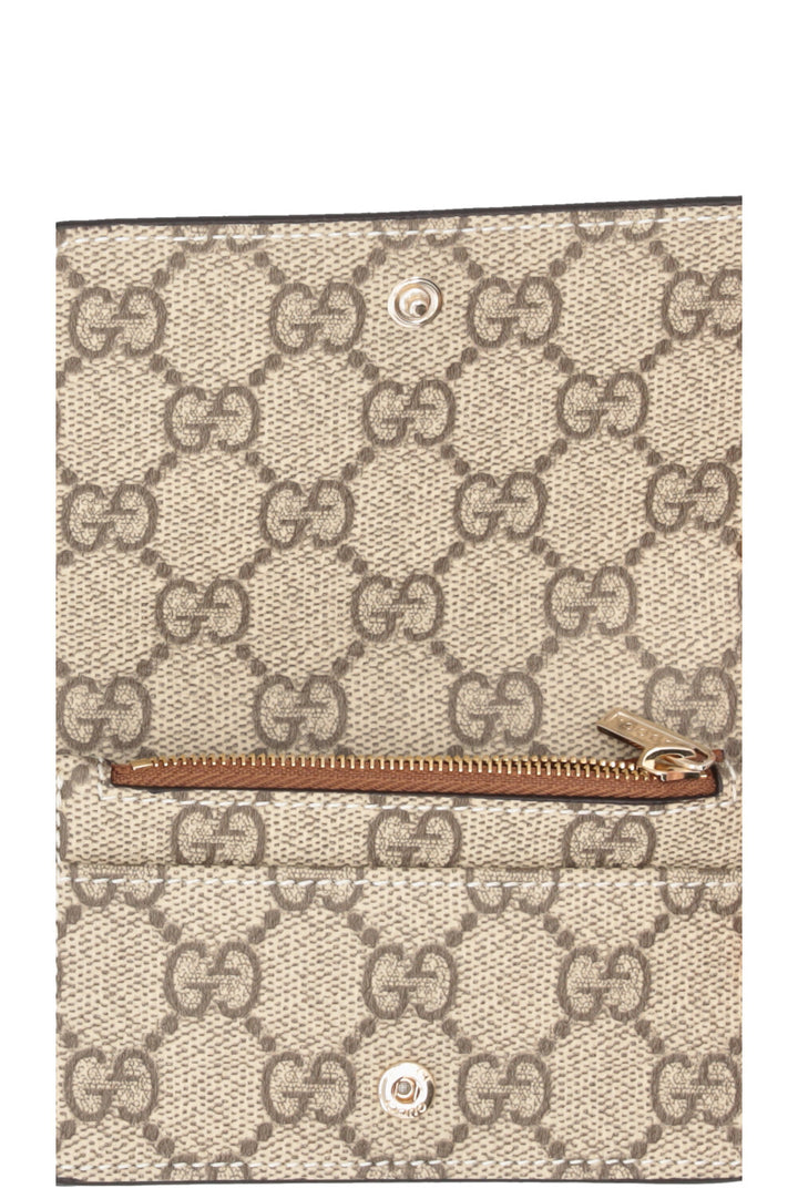 GUCCI Logo Card Case Leather Supreme Canvas Brown