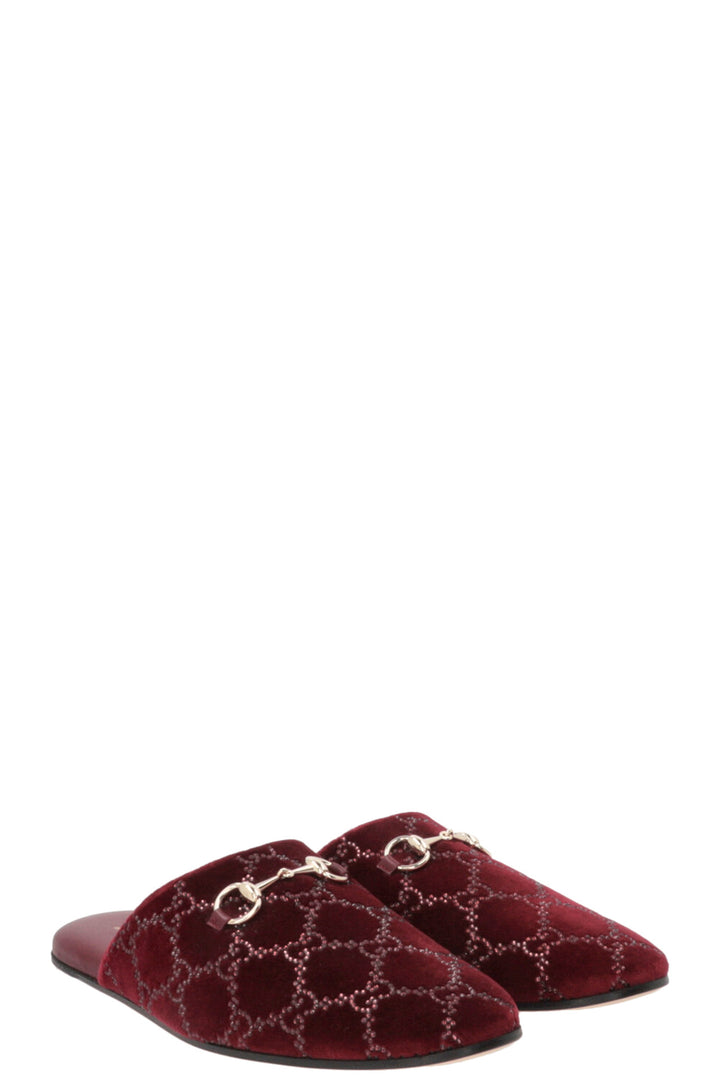 GUCCI Lucy Mules Crystals Bordeaux