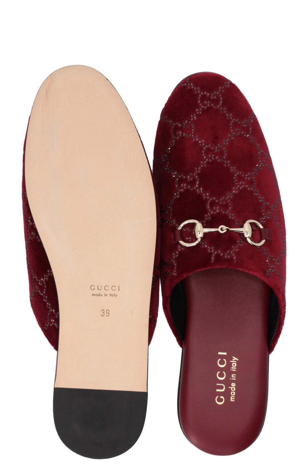 GUCCI Lucy Mules Crystals Bordeaux