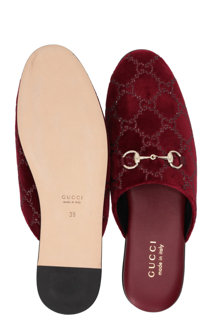 GUCCI Lucy Mules Crystals Bordeaux
