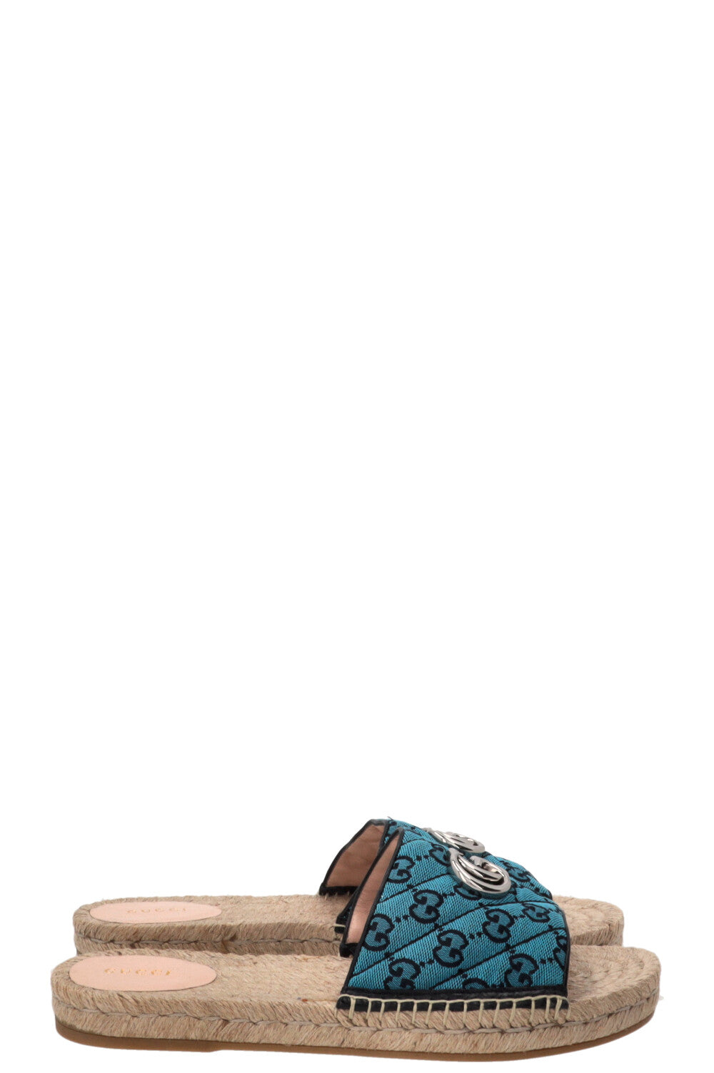 GUCCI Marmont Claquettes GG Toile Suprême Rafia Bleu
