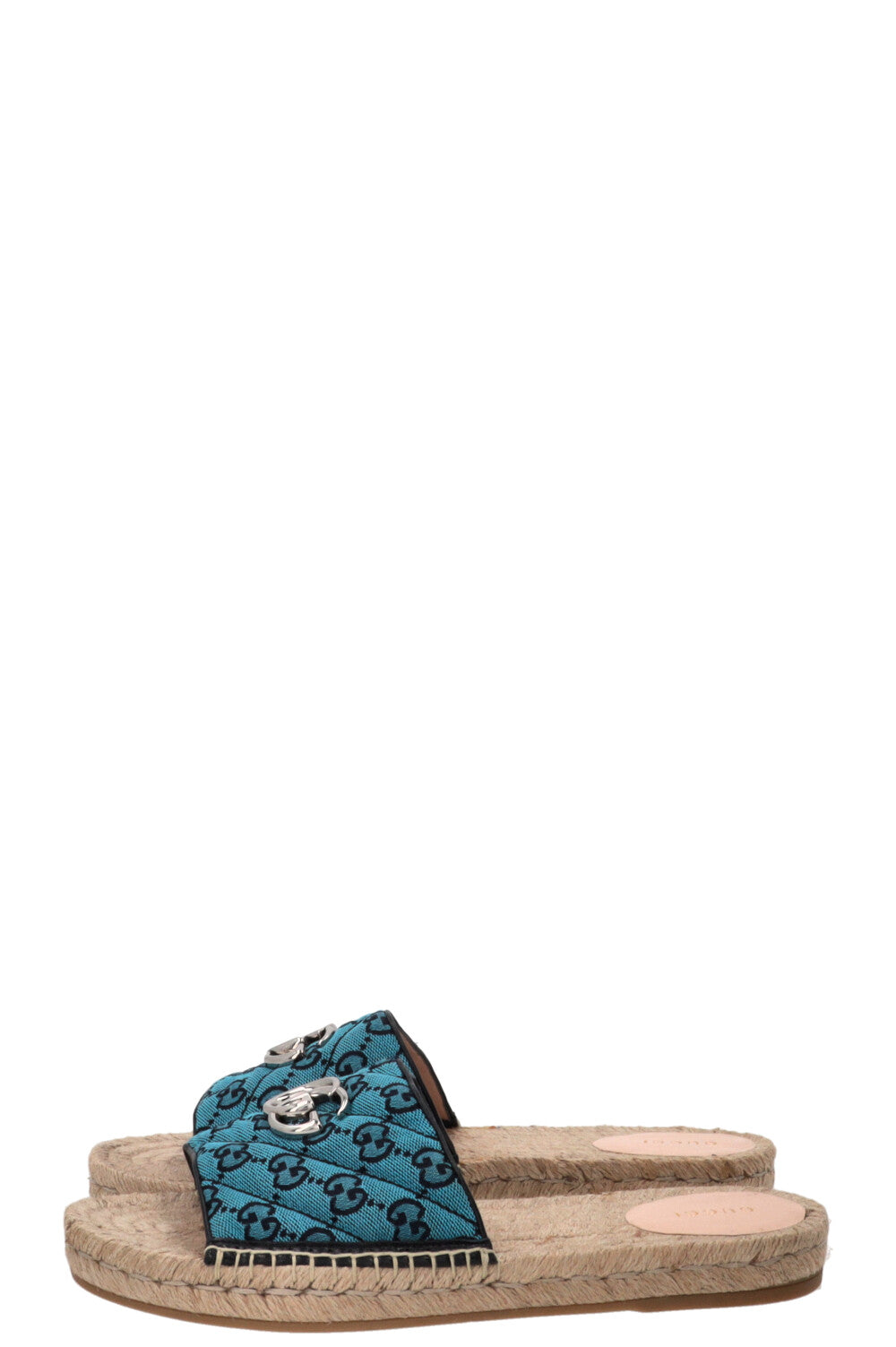 GUCCI Marmont Claquettes GG Toile Suprême Rafia Bleu