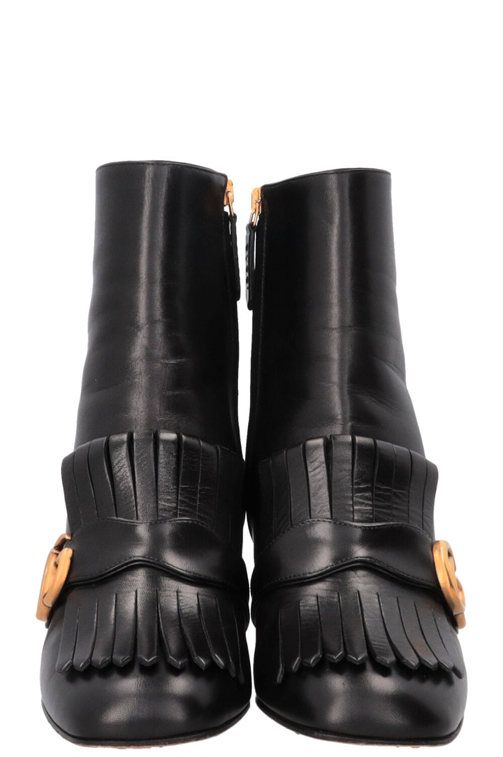 GUCCI Marmont Tassel Ankle Boots Leather Black