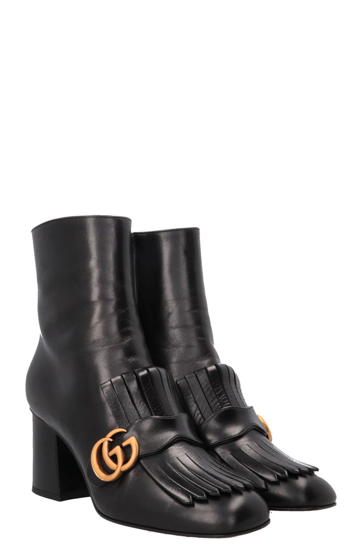 GUCCI Marmont Tassel Ankle Boots Leather Black