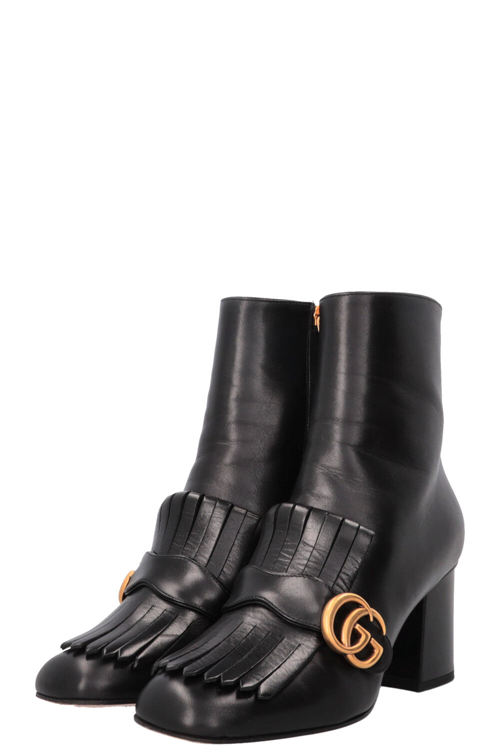 GUCCI Marmont Tassel Ankle Boots Leather Black