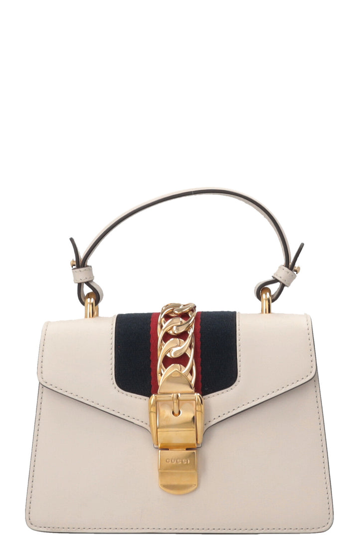 GUCCI Mini Sylvie Top Handle Bag Leather White