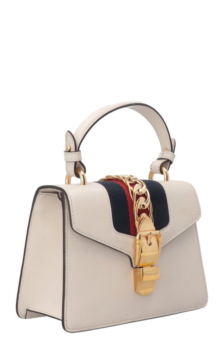 GUCCI Mini Sylvie Top Handle Bag Leather White