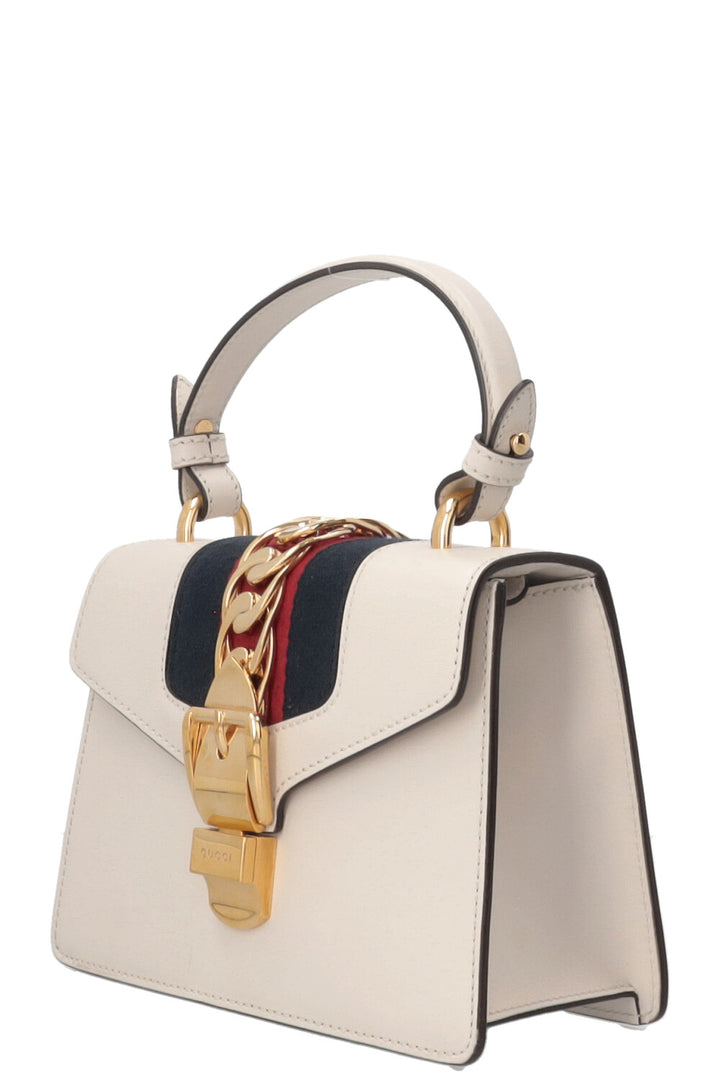 GUCCI Mini Sylvie Top Handle Bag Leather White