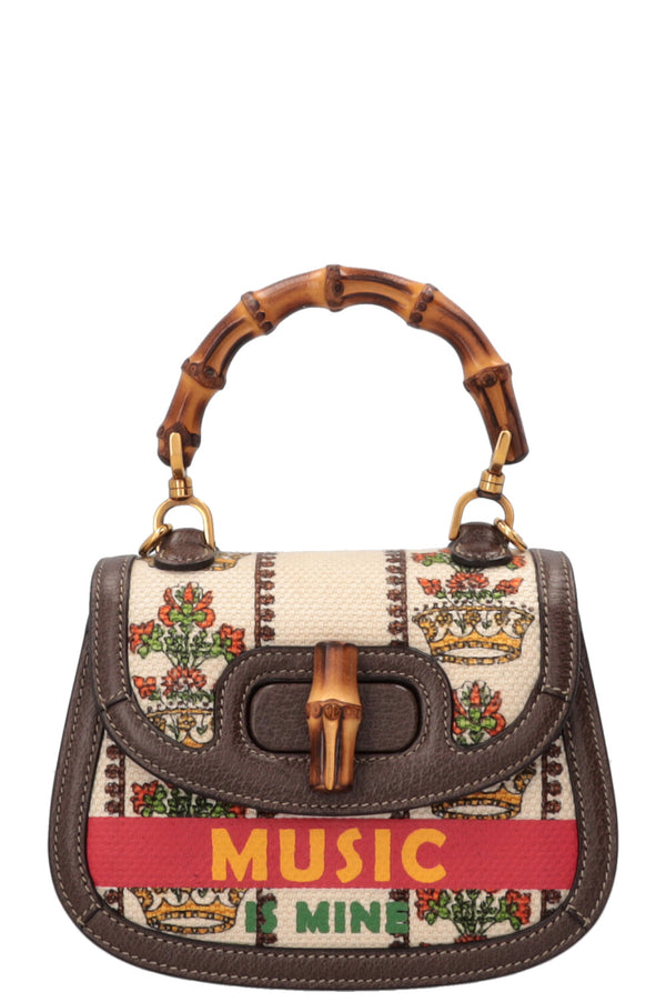 GUCCI Music is Mine Bamboo 1947 Handbag Canvas Leather Brown Multicolor