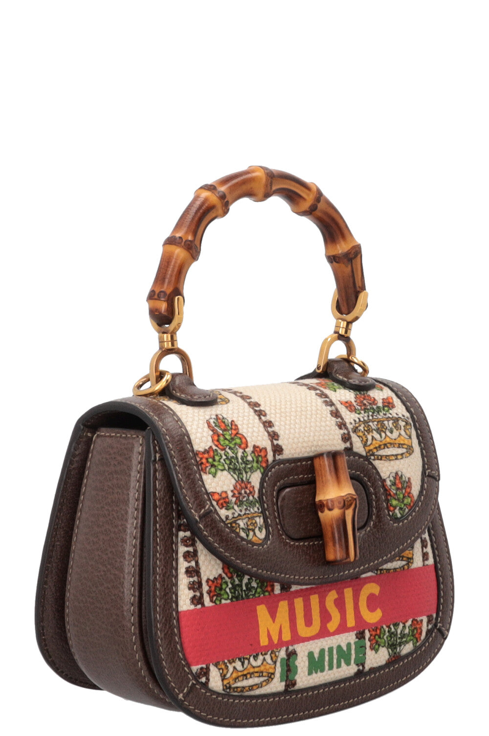 Sac à main GUCCI Music is Mine Bamboo 1947 toile cuir marron multicolore