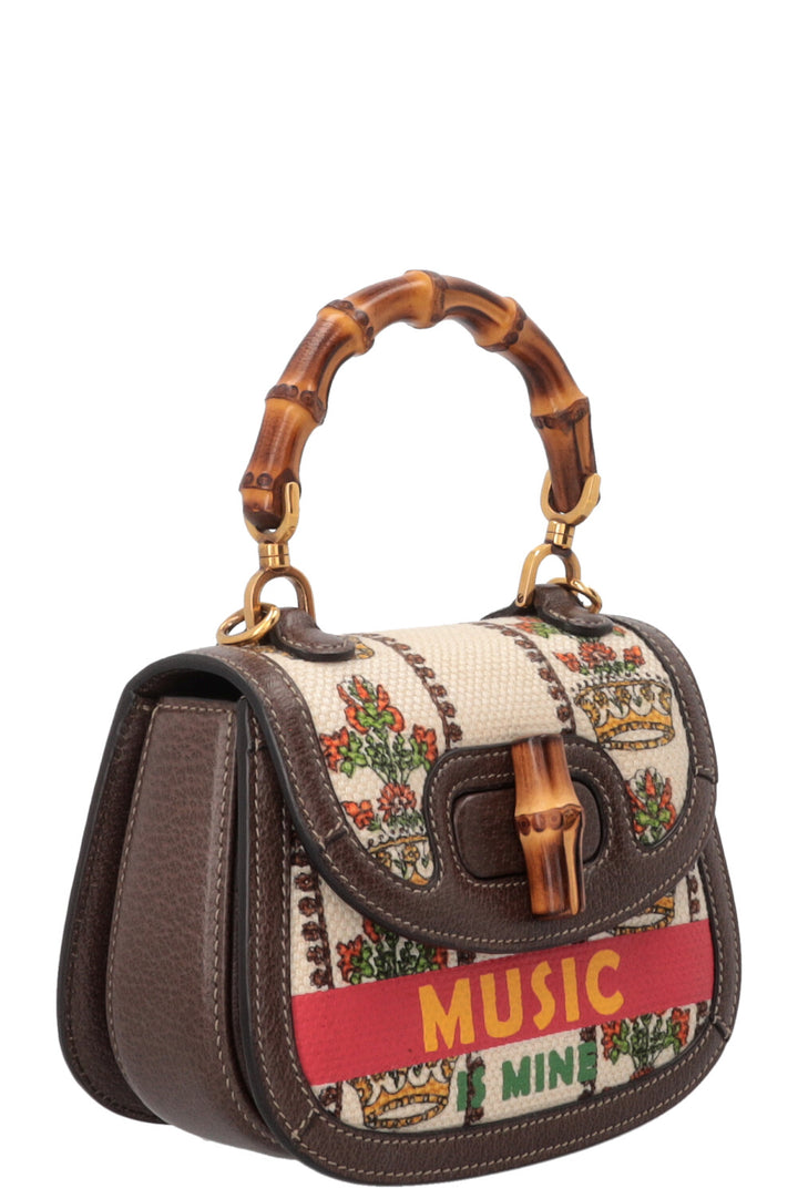 Sac à main GUCCI Music is Mine Bamboo 1947 toile cuir marron multicolore