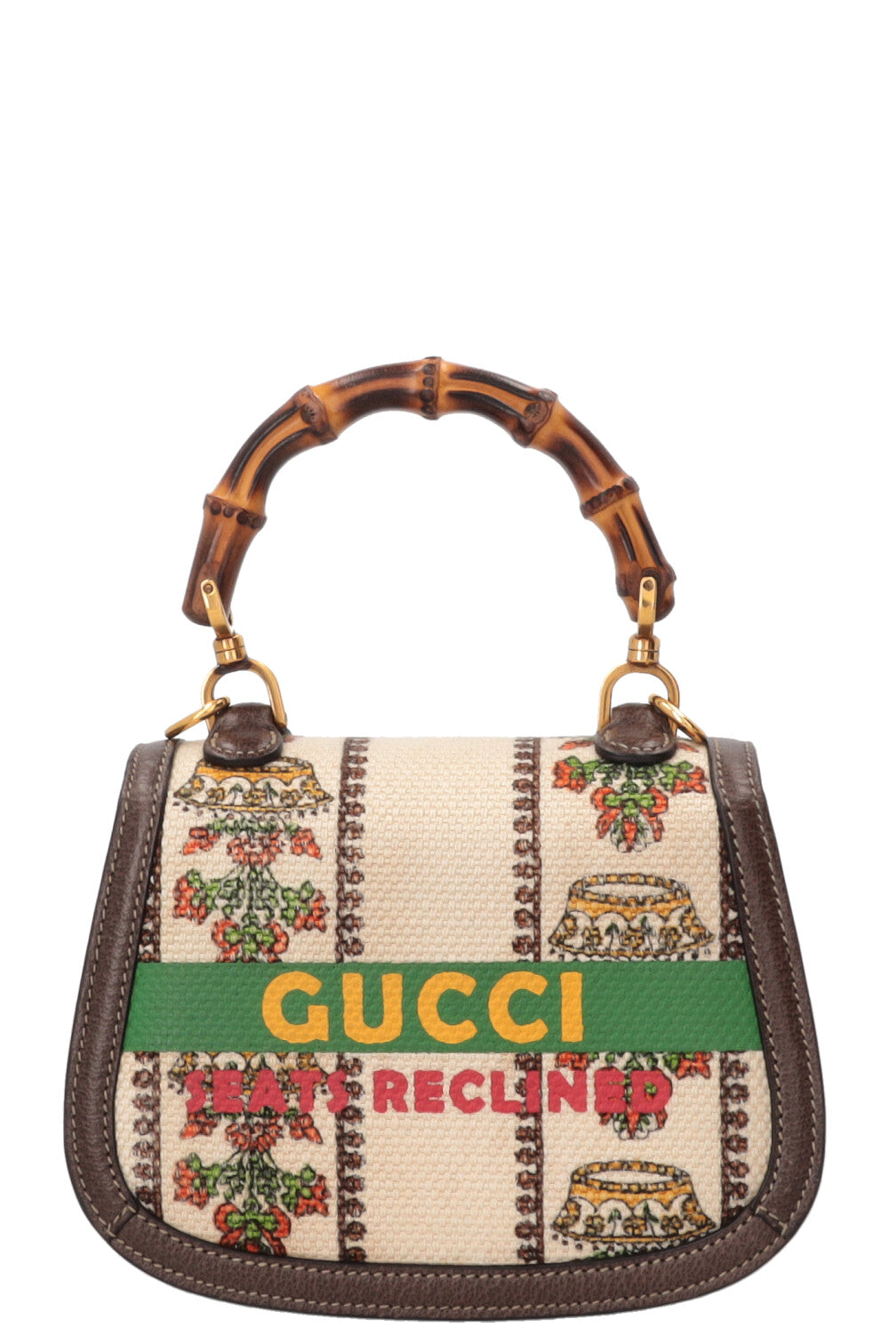 Sac à main GUCCI Music is Mine Bamboo 1947 toile cuir marron multicolore