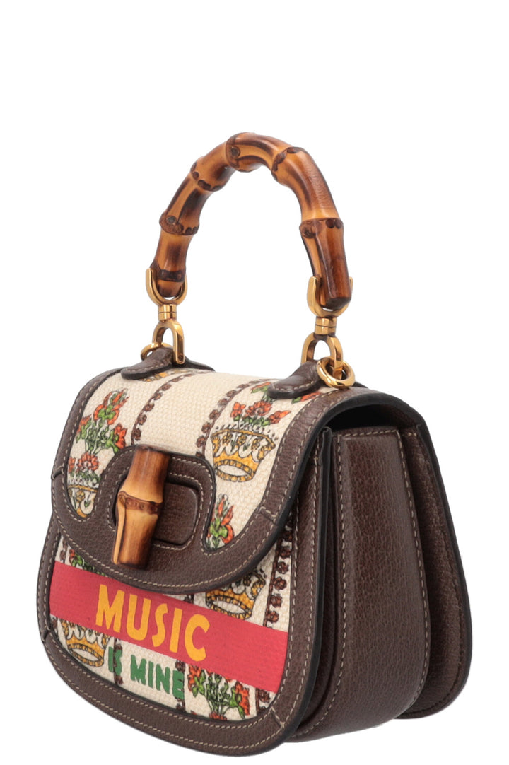 Sac à main GUCCI Music is Mine Bamboo 1947 toile cuir marron multicolore