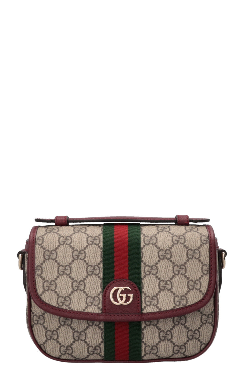 GUCCI Ophidia Top Handle Bag Small Supreme Canvas Leather Bordeaux