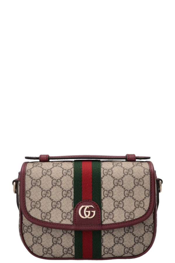 GUCCI Ophidia Top Handle Bag Small Supreme Canvas Leather Bordeaux