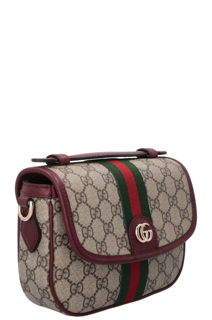 GUCCI Ophidia Top Handle Bag Small Supreme Canvas Leather Bordeaux