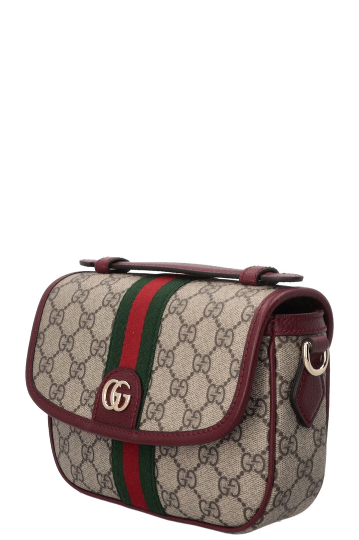 GUCCI Ophidia Top Handle Bag Small Supreme Canvas Leather Bordeaux