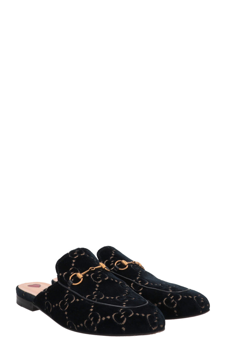 GUCCI Princetown Mules Velvet Dark Blue
