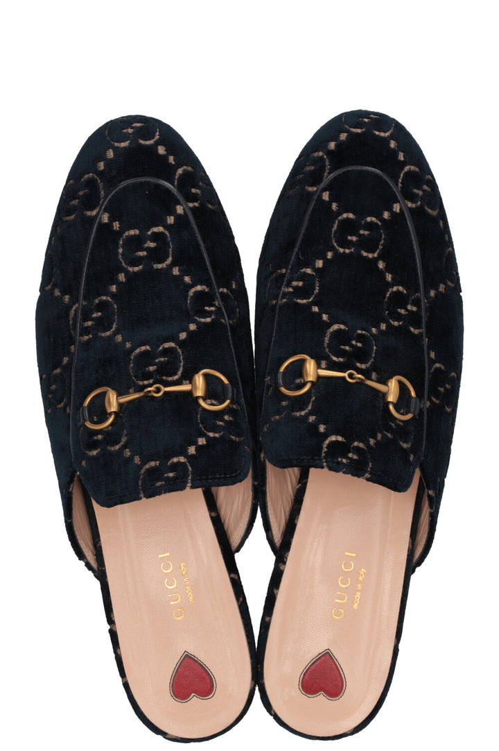 GUCCI Princetown Mules Velvet Dark Blue