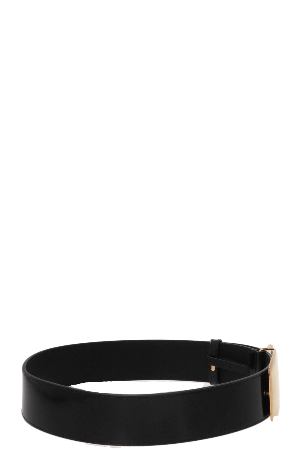 GUCCI Ceinture rectangulaire en cuir verni doré à logo G