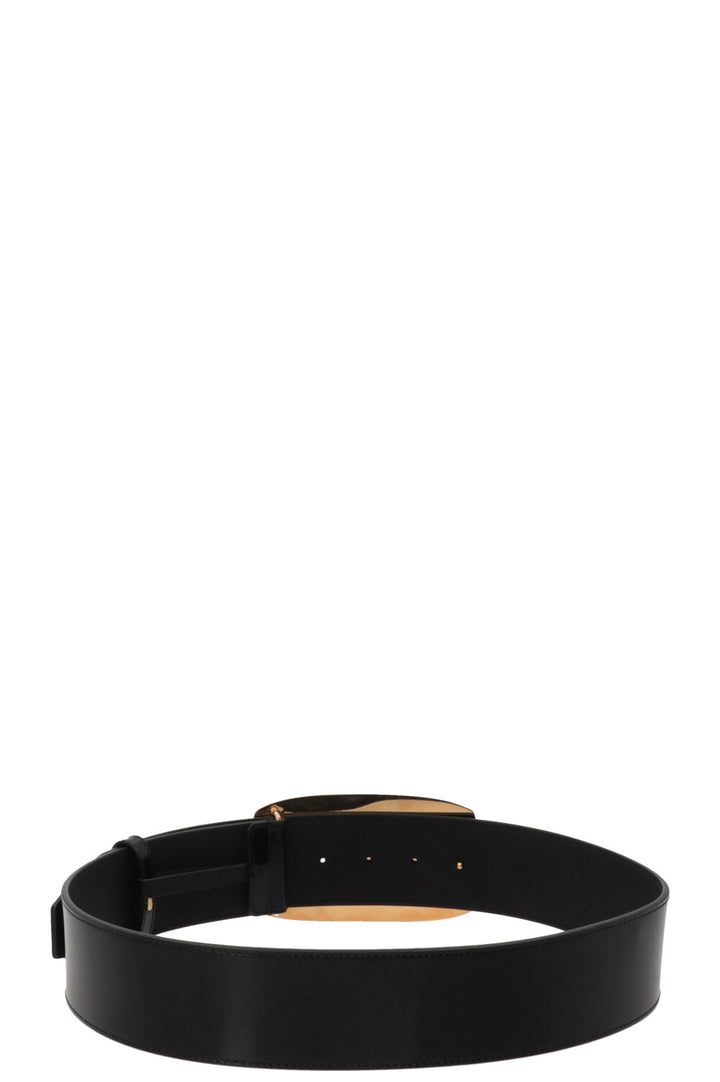 GUCCI Ceinture rectangulaire en cuir verni doré à logo G