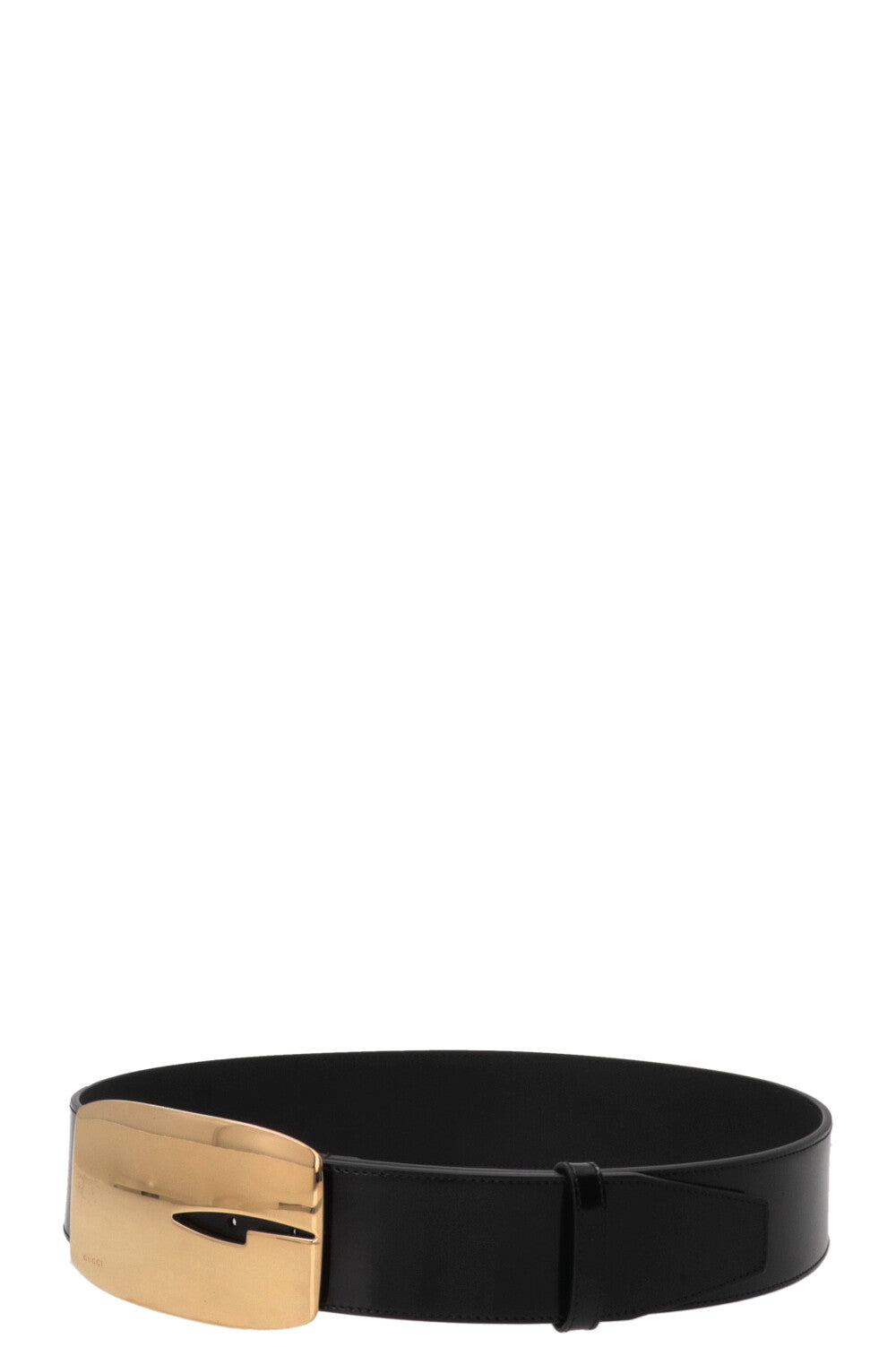 GUCCI Ceinture rectangulaire en cuir verni doré à logo G