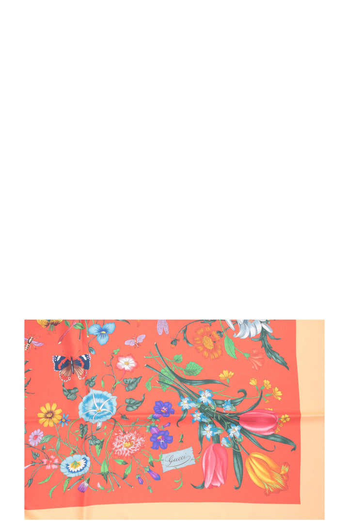 GUCCI Reversible Floral Silk Scarf Pink Orange