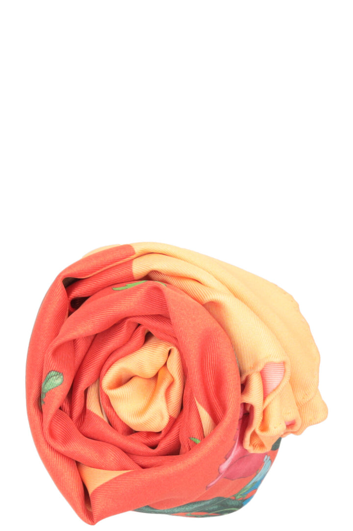 GUCCI Reversible Floral Silk Scarf Pink Orange