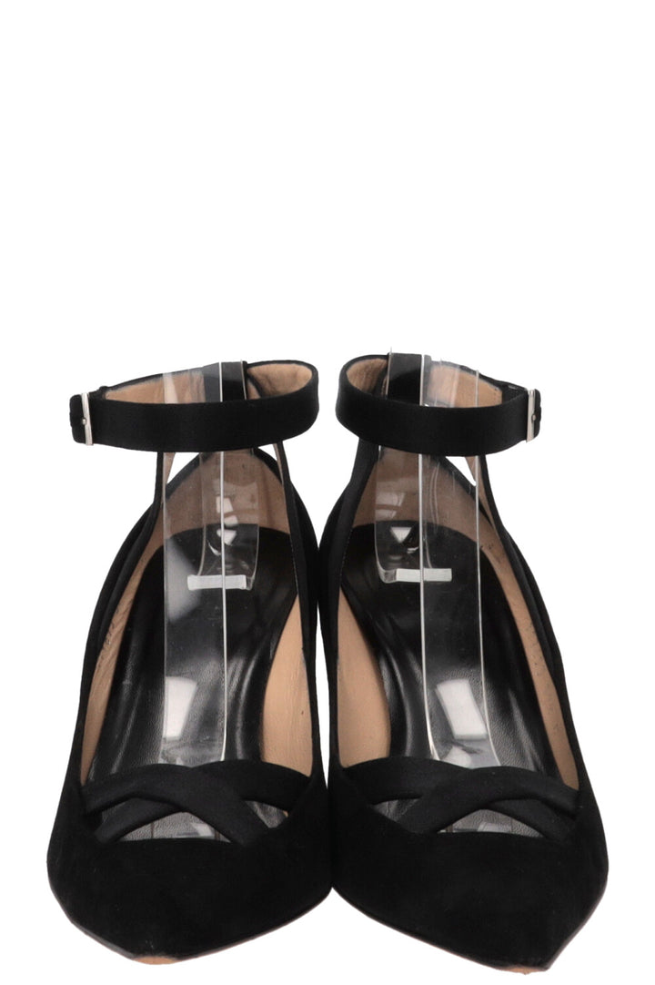 GUCCI Satin Cross Heels Suede Black