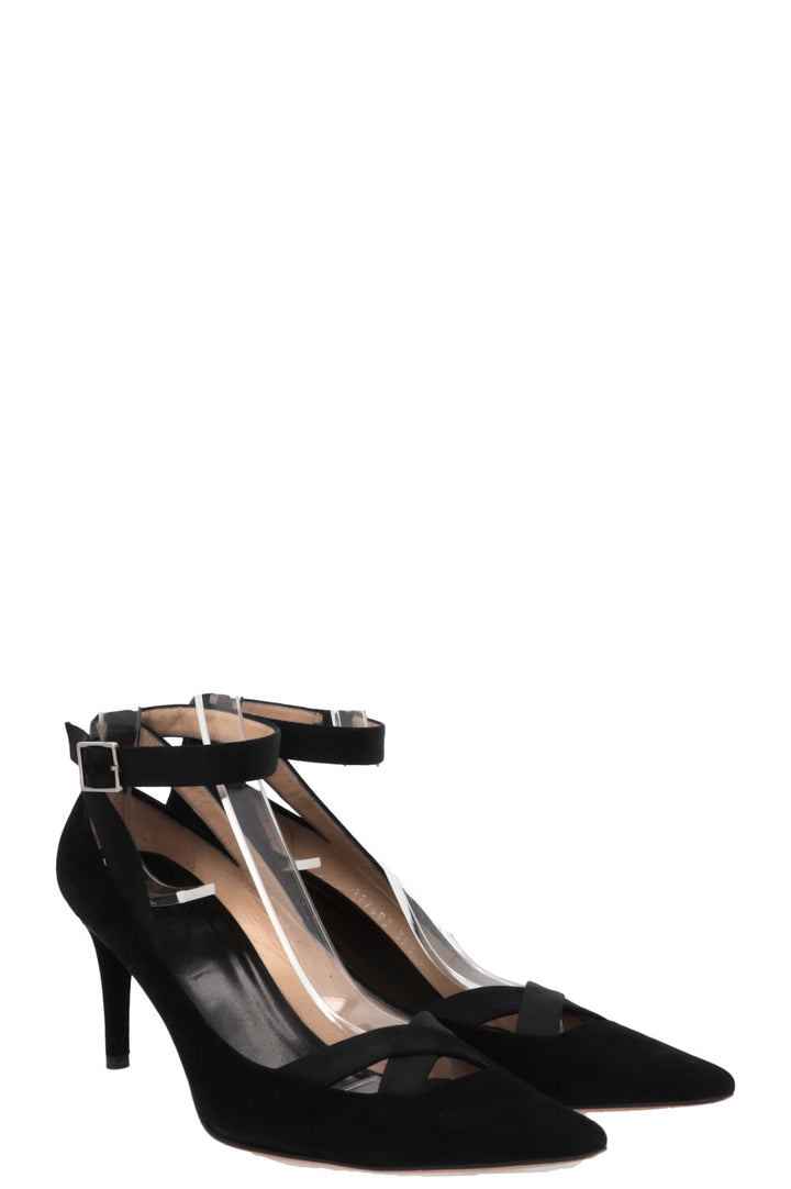 GUCCI Satin Cross Heels Suede Black