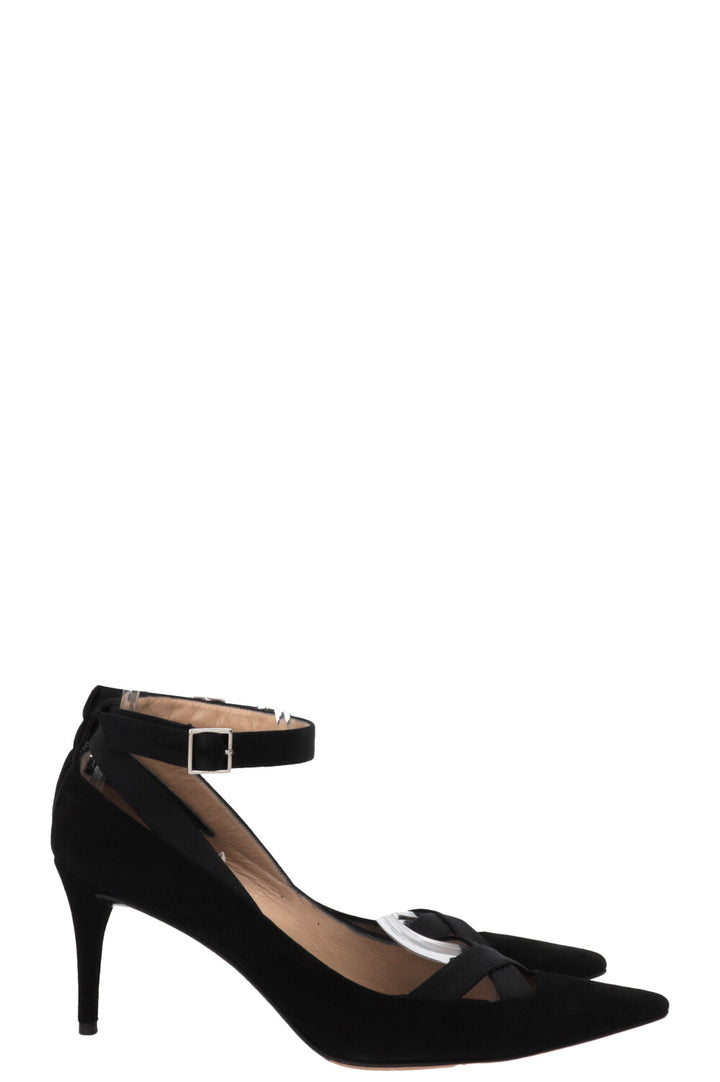 GUCCI Satin Cross Heels Suede Black